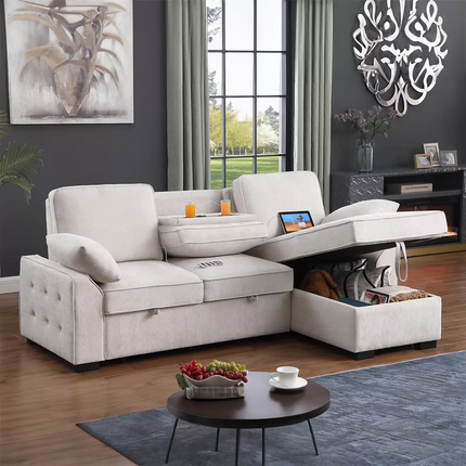 Sofá Cama Seccional con Mesa Desplegable y Almacenamiento, Montbrook Home, Mackenzie,