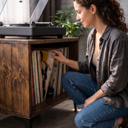 Mueble de madera Sólida tipo industrial para vinilos y tocadiscos 2657