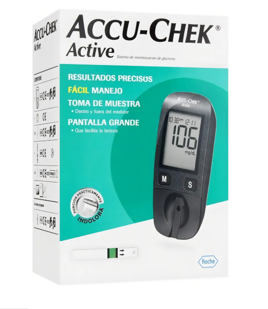 Glucómetro Accu-Chek Active con Tiras, Lancetas y Pantalla LCD