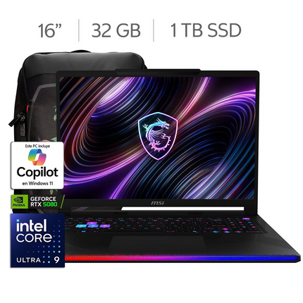 Laptop Gaming 16" QHD+ GeForce RTX 5080 Intel Core Ulta 9 290 HX 32GB 1TB SSD MSI Raider 16 Max.
