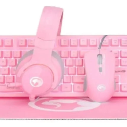 Kit gamer Marvo CM418 rosa con teclado y mouse USB retroiluminados