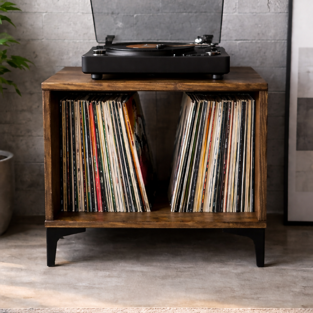 Mueble de madera Sólida tipo industrial para vinilos y tocadiscos 2657