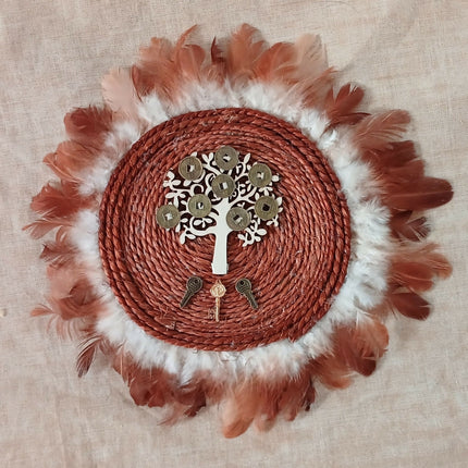 Decoración de pared artesanal del Árbol de la vida, Llaves y Monedas. Adorno colgante holístico
