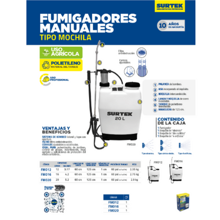 Fumigador Tipo Mochila 12 Lt