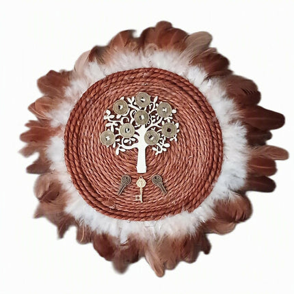 Decoración de pared artesanal del Árbol de la vida, Llaves y Monedas. Adorno colgante holístico