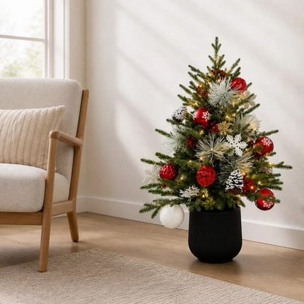 Árbol de Pino Decorado con Luces Centelleantes 91 cm