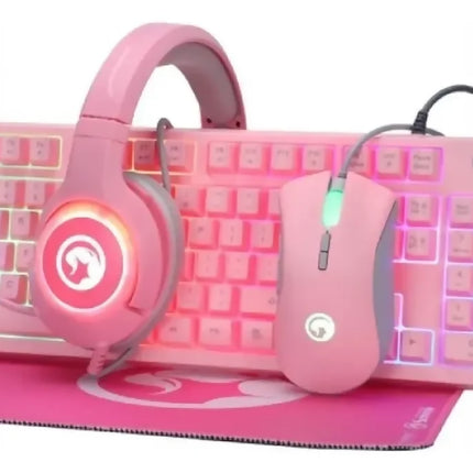 Kit gamer Marvo CM418 rosa con teclado y mouse USB retroiluminados