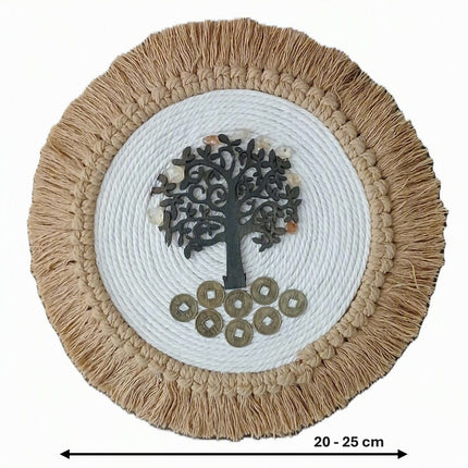 Decoración de pared artesanal del Árbol de la vida, Citrino y Monedas. Adorno colgante holístico