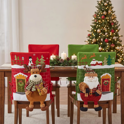 Fundas de Sillas Navideñas, Santa y Reno