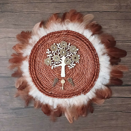 Decoración de pared artesanal del Árbol de la vida, Llaves y Monedas. Adorno colgante holístico