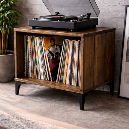 Mueble de madera Sólida tipo industrial para vinilos y tocadiscos 2657