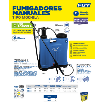 Fumigador tipo mochila 16 Lt Foy