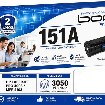 Toner generico marca BOP HP 151A (W1510A) compatible con MFP 4003 MFP 4103 con chip