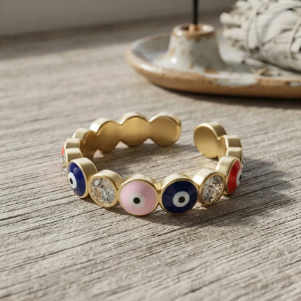 Anillo Proteccion Ojo Turco Zirconia Ajustable