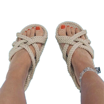 Slip on color camel sandalia Nomadic con cuerdas artesanales y suaves