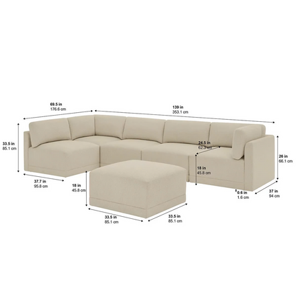 Seccional Modular de Tela de 6 piezas con Otomano,Thomasville, Fallon