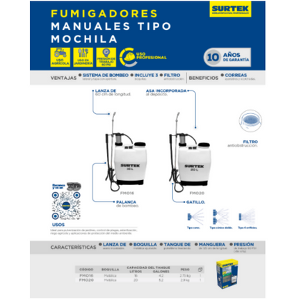 Fumigador Tipo Mochila 20 Lt