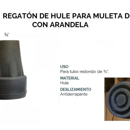 10 Regatónes 3/4 Repuesto Para Muleta Tipo Americano Arandela Gris y Negro