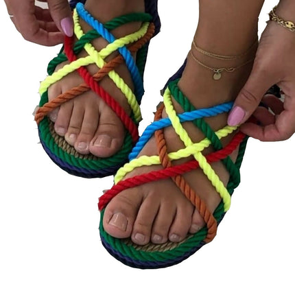 JC Arco iris sandalia de cuerdas suaves Nomadic multicolor hechas a mano